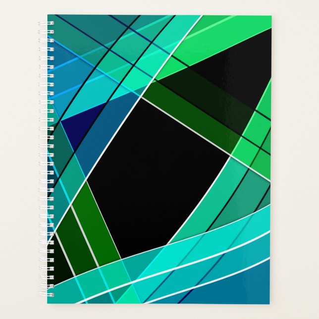 Agenda Abstrato, geométrico, verde, azul, preto (Frente)
