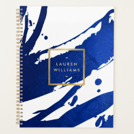 Agenda Abstrato Indigo Blue Brushstrokes Livro de Comprom