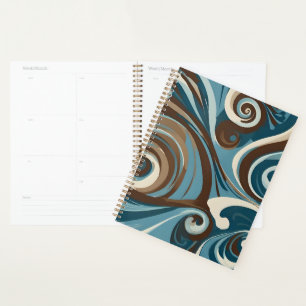 Agenda Abstrato Marrom, Azul e Creme