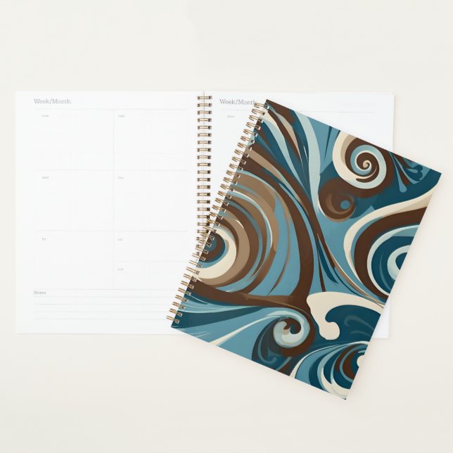 Agenda Abstrato Marrom, Azul e Creme (Exibição)