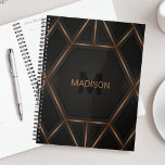 Agenda Abstrato mínimo Dourado de luxo negro<br><div class="desc">Um legal planejador de abstrato,  estilo luxuoso,  com design geométrico preto e dourado. Personalize com seu monograma e nome.</div>