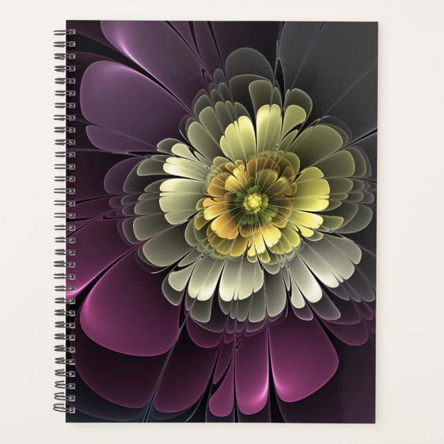 Agenda Abstrato Modern Purpur Khaki Cinza Flor Fractal (Frente)