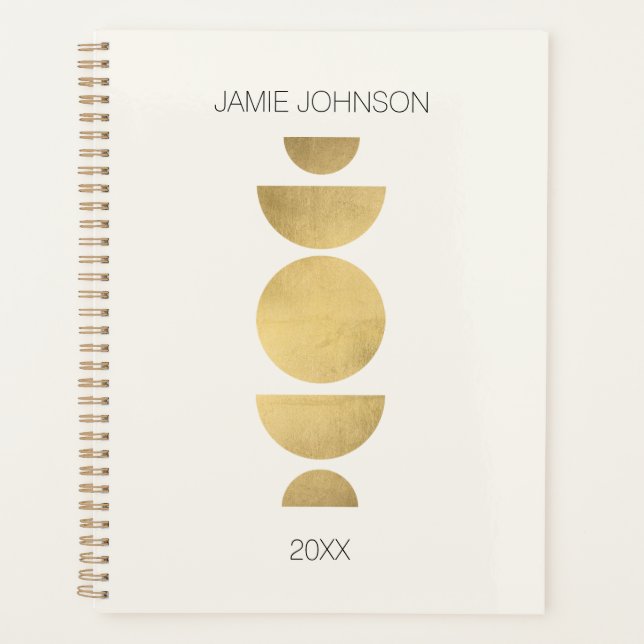 Agenda Abstrato Moon Fases Geométricas de Arte Dourada/Ma (Frente)