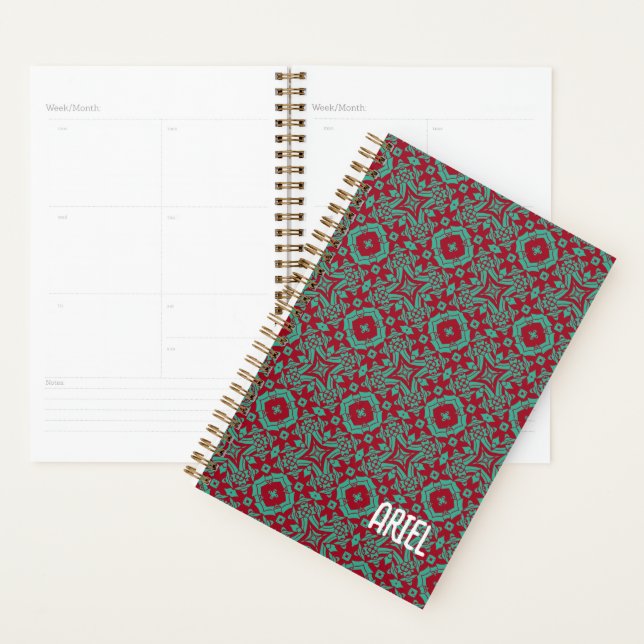 Agenda Abstrato personalizado Burgundy Emerald Green (Exibição)