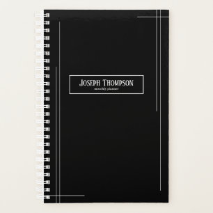 Agenda Abstrato preto e branco moderno Monograma mensal
