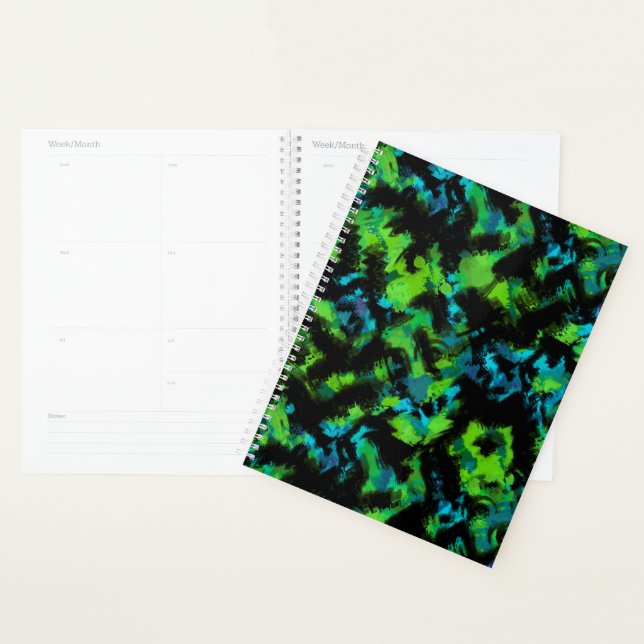 Agenda Abstrato preto e verde (Exibição)