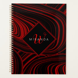 Agenda Abstrato preto e vermelho moderno monograma