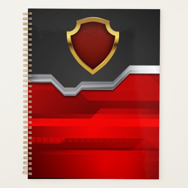 Agenda Abstrato Red Dourado Tech Shield (Frente)