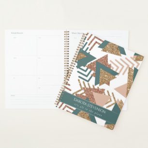 Agenda abstrato retroativo 80s 70s Verde e Dourado pers