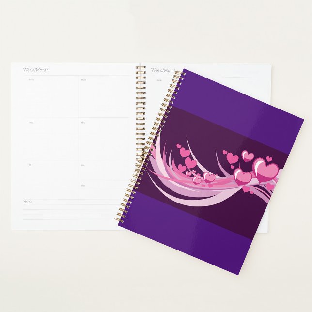 Agenda Abstrato Romântico Corações Rosa Design em Roxo (Criador carregado)
