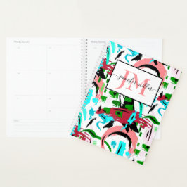 Agenda Abstrato rosa e aqua personalizados