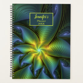 Agenda Abstrato Star Shiny Blue Verde Ouro Fractal