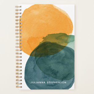 Agenda Abstrato Watercolor Forma Azul Teal Personalizado