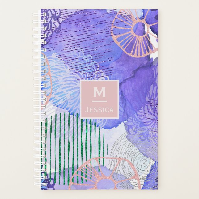 Agenda Abstrato Watercolor Marine Flora Art Monograma (Frente)