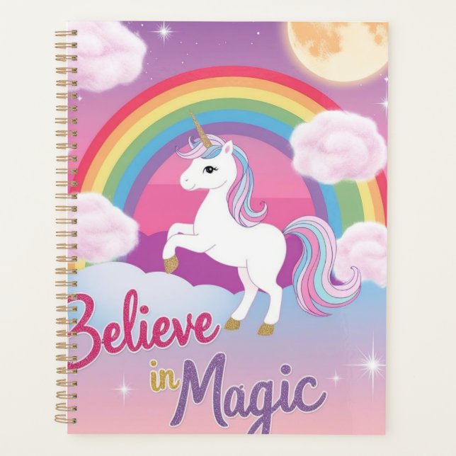 Agenda Acredite na Magia com Unicórnio e Arco-íris (Frente)