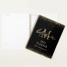 Agenda Acredite no Dourado Lixo 2024 Monograma Nome Preto