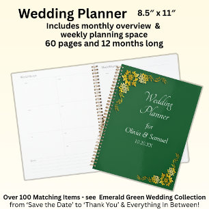 Agenda Adicionar Nomes & Data Esmeralda Verde & Dourado