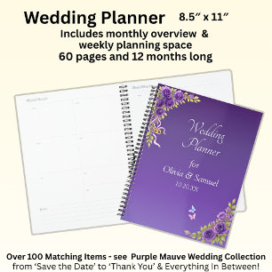 Agenda Adicionar Nomes e Data Flores de Mauve Roxo e Bran