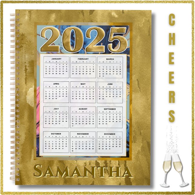 Agenda Adicionar seu nome Calendário 2025 (Say Cheers to the New Year with a 2025 Calendar Planner. Add a name of choice for the perfect gift!)