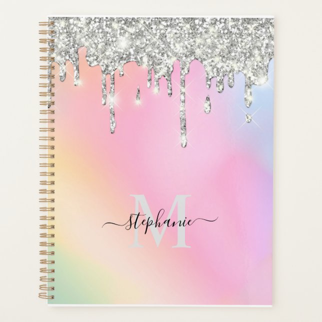 Agenda Adicionar seu nome Script Silver Glitter Drives Pe (Frente)