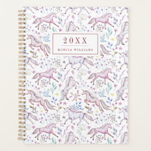 Agenda Adicione seu nome/ano   Floral Watercolor Unicorn