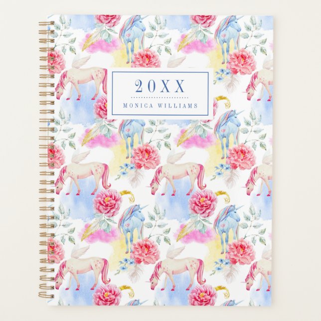 Agenda Adicione seu nome/ano | Unicórnio Aquoso e Pegasus (Frente)