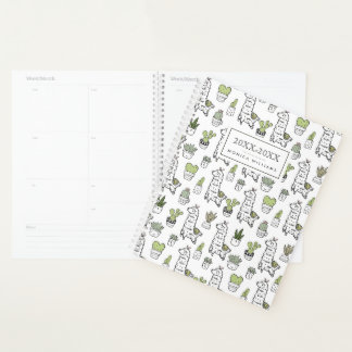 Agenda Adicione seu nome | Padrão Cute Alpaca & Cactus
