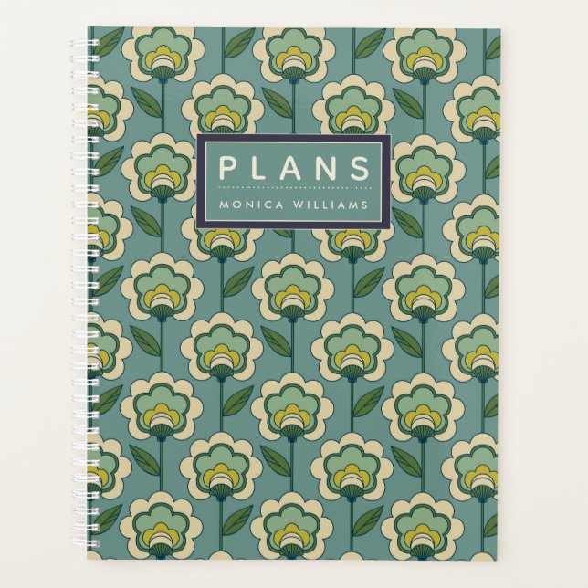 Agenda Adicione seu nome | Padrão Floral Amarelo-Teal (Frente)