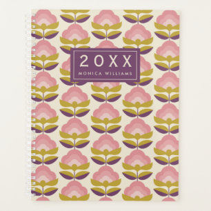 Agenda Adicione seu nome Padrão Floral Retro Rosa e P