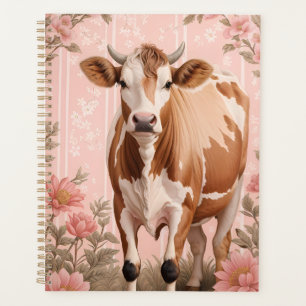 Agenda Adorável Vaca Jersey Floral Rosa