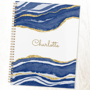 Agenda Agate Dourado Glitter Watercolor Personalizado Azu