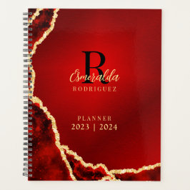 Agenda Agate Dourado Vermelho Monograma 2023 2024 Elegant