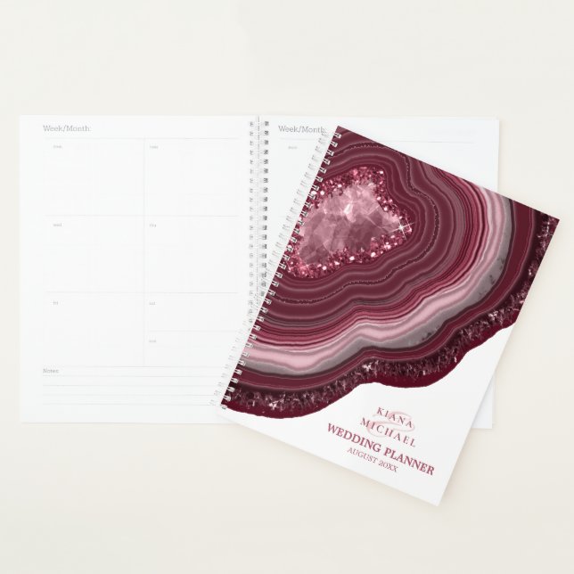 Agenda Agate Geode Glitter Planos de Casamento Borgonha I (Exibição)