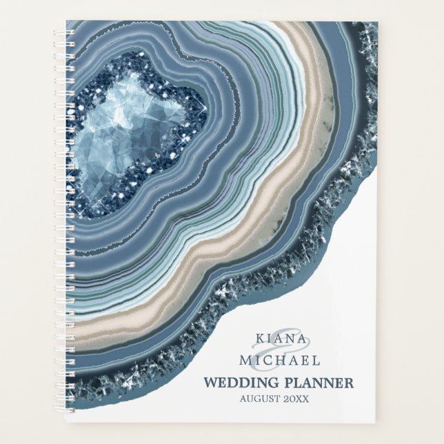 Agenda Agate Geode Glitter Wedding Planos Dusty Blue ID64 (Frente)