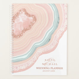 Agenda Agate Geode Glitter Wedding Planos Rosa ID647