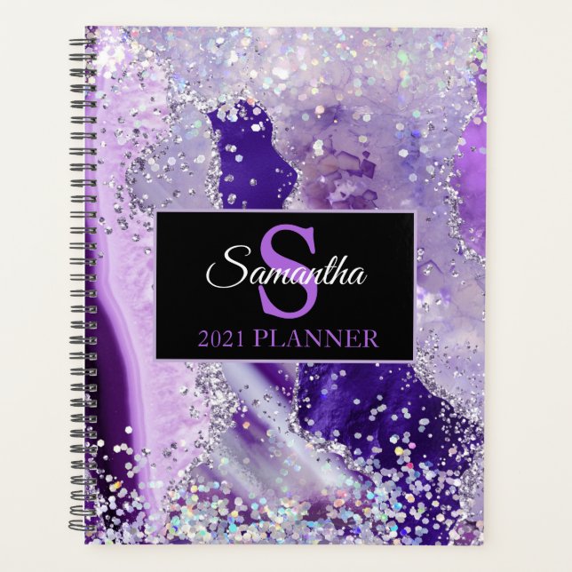 Agenda Agate Roxo Monograma Moderno Luxo (Frente)