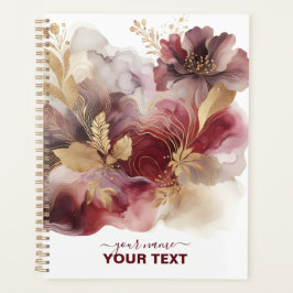 Agenda Agato floral de Borgonha e Glitter Dourado