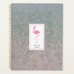 Agenda Água Flamingo Rosa Personalizada<br><div class="desc">Um planejador com uma foto de fundo da água clara do oceano.  Personalize com o seu nome com a ilustração do flamingo rosa na frente.</div>