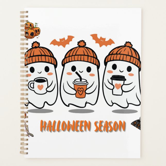 Agenda aison Halloween – fantômes café mignons (Frente)