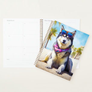 Agenda Alaskan Malamute na praia, presente de verão