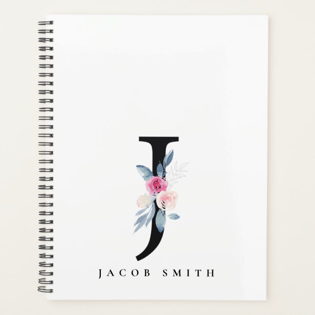 AGENDA ALFABETES FLORAIS AZUIS SUAVES NOME DA LETRA J (Frente)