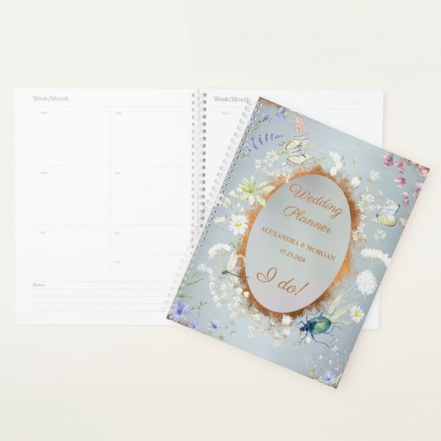 Agenda Algo Casamento de Flor Selvagem Elegante Azul (Exibição)