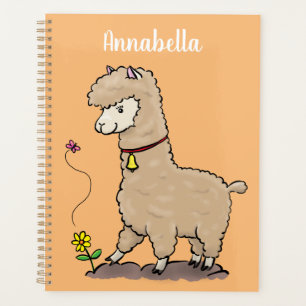 Agenda Alpaca feliz e giro com cartoon de borboleta