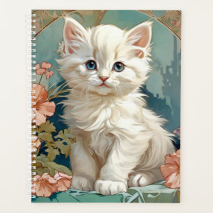Agenda Alphonse Mucha Style White Cat