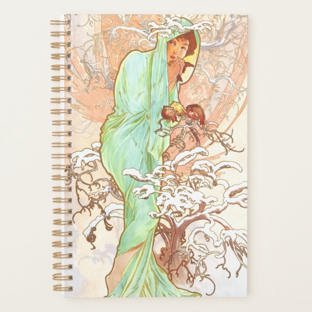 Agenda Alphonse Mucha Winter Vintage Art Nouveau Painting (Frente)