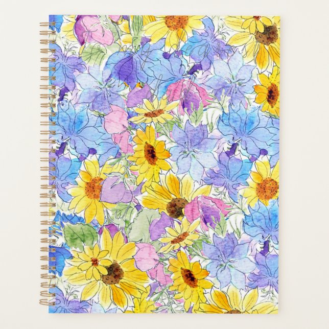 Agenda amarelo azul roxo flores de verão padrão mão (Frente)