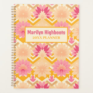 Agenda Amarelo loiro, rosa e borige floral