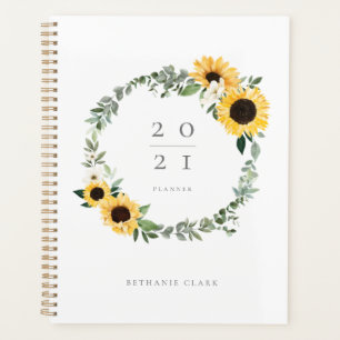 Agenda Amarelo Watercolor Girassóis e flores silvestres
