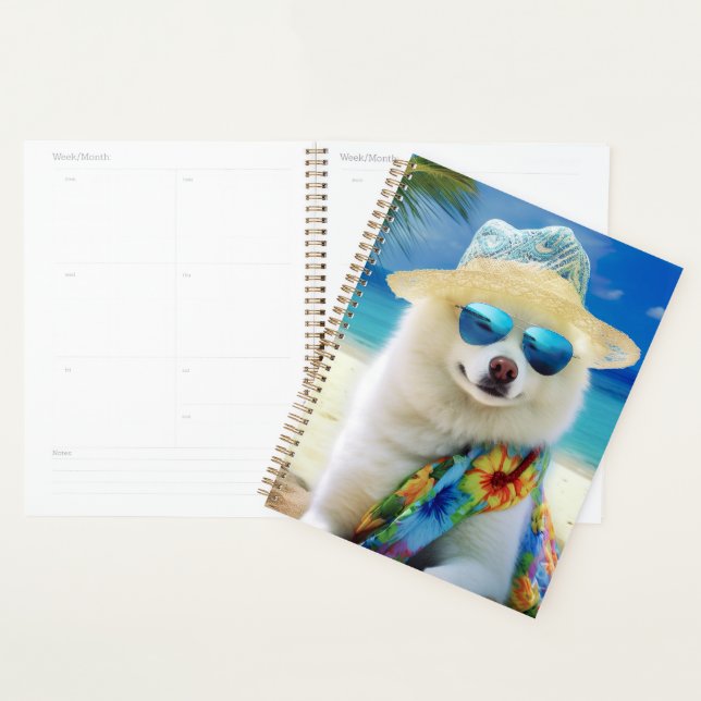 Agenda American Eskimo na Praia, presente de verão para a (Exibição)