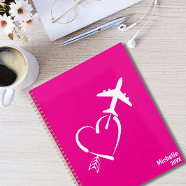 Agenda Amor & Aventura, Coração com Seta & Avião,Rosa